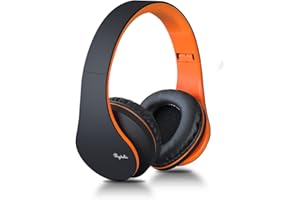 Wireless Bluetooth Headphones Over Ear, Rydohi Hi-Fi Stereo Headset with Deep Bass, Foldable and Lightweight, Wired and Wireless Modes Built in Mic for Cell Phones, TV, PC and Traveling (Black-Orange)