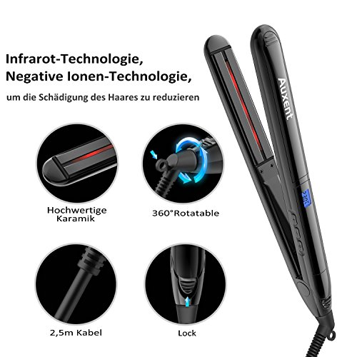 Auxent Profi Glätteisen mit Hochwertiger Keramikbeschichtung, Ionen-und Infrarot-Technologie, Haarglätter mit Tastensperre und Tragegriff-Verriegelung für Schonendes Haarstyling - 4