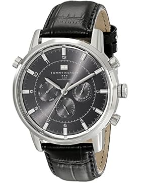 TOMMY HILFIGER HERREN 44MM CHRONOGRAPH SCHWARZ LEDER ARMBAND UHR 1790875