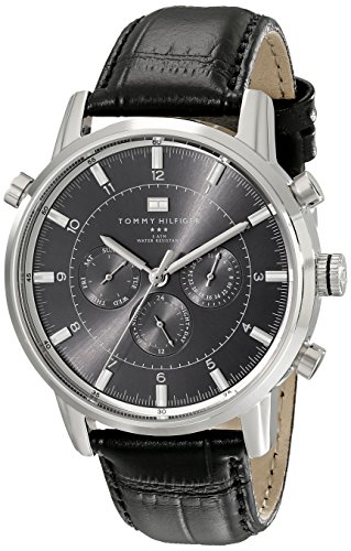 Tommy Hilfiger Herren 44mm Chronograph Schwarz Leder Armband Uhr 1790875 Tommy Hilfiger Herren 44mm Chronograph Schwarz Leder Armband Uhr 1790875