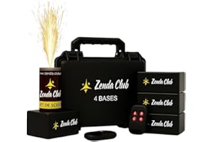 Zenda Club® Confezione da 5 getti di scena argentati 3 metri 60 secondi + 4 Trigger inclinabili + 2 telecomandi senza fili – Trigger a distanza e effetto cascata di scintille, categoria F1