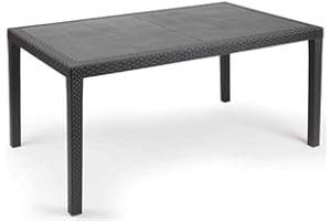 Dmora - Tavolo da esterno Imola, Ripiano fisso rettangolare, Tavolo da giardino multiuso effetto rattan, 100% Made in Italy, 138x78h72 cm, Antracite