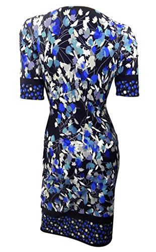 Marks & Spencer navy v neck fitted stretchy shift dress printed with leaves cross over bodice (14)