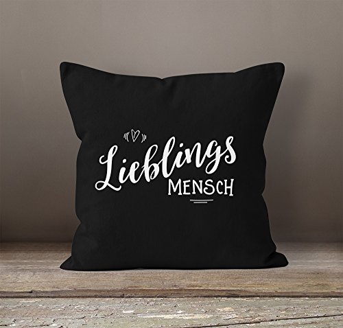 Kissenbezug Lieblingsmensch Geschenk Freundschaft Partner Freundin Kissen-Hülle Kopfkissen Deko-Kissen 40×40 Baumwolle Moonworks® schwarz 40cm x 40cm - 2