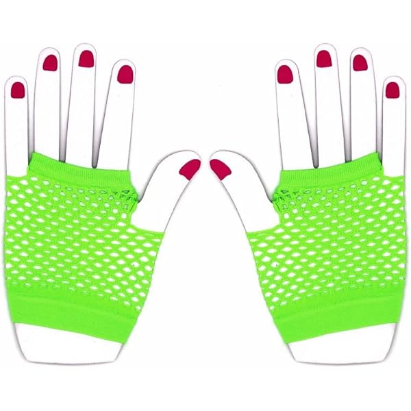 The Glowhouse 80s Neon Visnet Handschoenen Korte en Lange Levendige Kleuren, One Size
