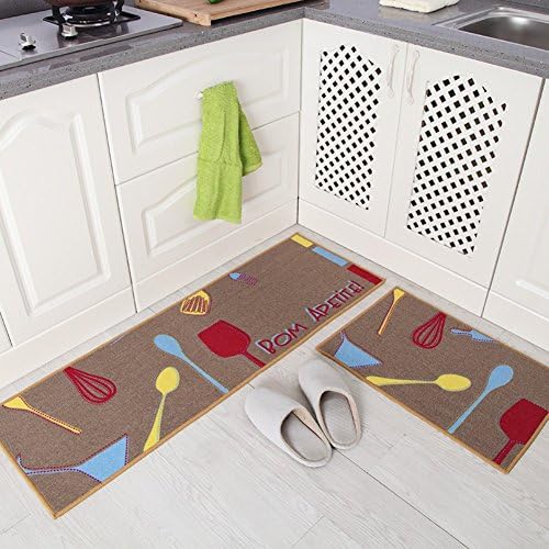 Indeedshare Kitchen Rugs Rubber Backing Decorative Non-Slip Doormat Runner Area Entrance Mats Sets 2 Pieces