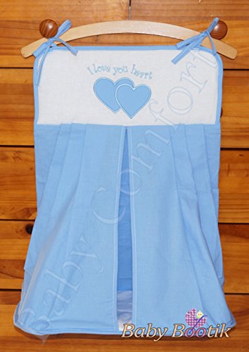 Nappy Stacker / Diaper Bag Match Baby Nursery COT or COT BED LOVE YOU HEART - EMBROIDERY BLUE