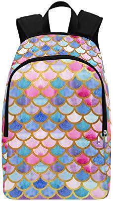VunKo Colorful Watercolor Mermaid Scale Casual Backpack for Adults Teenager School Bag Backpack Travel Hiking Backpack Daypack