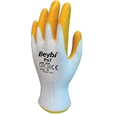 Beybi PN7 Polyester &Ouml;rme Nitril Eldiven No 10, &Ccedil;ift, Beyaz Sarı