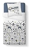 TODAY Parure Housse de Couette Ado Gamer, Blanc,140 x 200