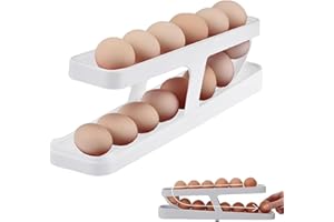 YaLiyA Eierhalter Kühlschrank Eierbehälter für Kühlschrank Automatisches Rollen Aufbewahrung 14 Eier 2 Tier Egg Holder Platzsparende Eierablage Für KüHlschrank