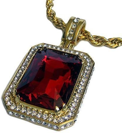 Fully Iced Rick Ross Lab Ruby Gold Plated Hiphop bling Pendant and Rope chain