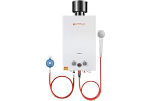 Camplux 10L Gasdurchlauferhitzer 50mbar mit Regenkappe, Tankless Outdoor-Instant-Gasdusche für Pferd waschen Camping RV Reise