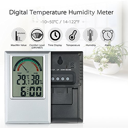 KKmoon Celsius / Fahrenheit Digital Thermo-Hygrometer mit Wecker, Temperatur Feuchtigkeitsmesser Thermometer Hygrometer, Kann Max Min Wert und Komfort Ebene Anzeigen - 5