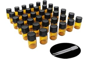 Yizhao Flacon Echantillon Huile Essentielle Vides 2ML, Fiole en Verre Amber avec [Réducteurs d'Orifice], pour Massage, Aromathérapie, Bouteille de Laboratoire -36Pcs