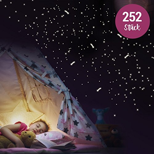 Wandkings - Adhesivos de Pared, Fluorescentes y Brillantes en la Oscuridad 250 Estrellas y Estrellas Fugaces para un Cielo Estrellado