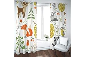 CTQTZ Dessin Animé Animaux Rideaux occultants Animaux de la forêt Rideaux Opaques Moderne 234x230 cm (Largeur x Hauteur) Lot de 2 Rideau occultant à Oeillets pour Chambre d'enfant