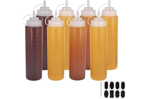 YBCPACK Paquet de 6, flacons à Condiments en Plastique de 24 oz avec goulottes et étiquettes Twist on, 1 Stylo pour Condiments, Ketchup, Huile d'olive