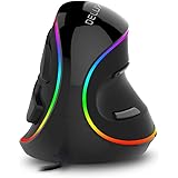DeLUX Mouse Verticale Con Filo, Mouse Ergonomico Con Illuminazione RGB, 800-4000 DPI, 6 Pulsanti, Poggiapolsi Rimovibile, per