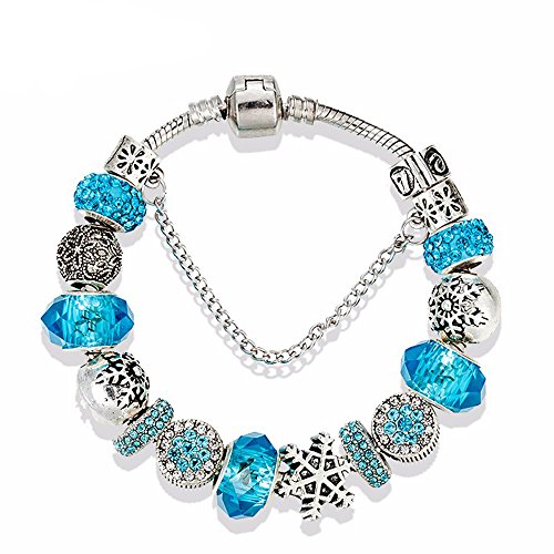 Majesto Brazalete Encantado - Pulsera 19 cm - Copo de Nieve - Navidad para Mujer Adolescente niña pequeña mamá - Accesorio de Regalo Chapado en 925 Plata esterlina