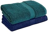 Trella 100% Cotton 2 Piece 500 GSM Large Cotton Bath Towel Set :: 140 x 70 cm (Green Blue)