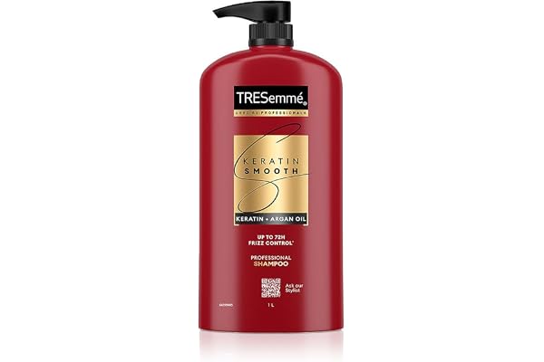 TRESemm Keratin Smooth+ Shampoo 1000ml 72H Frizz Control with Keratin Protein & Argan Oil Paraben Free Smoothening Shampoo for Dry & Frizzy Hair