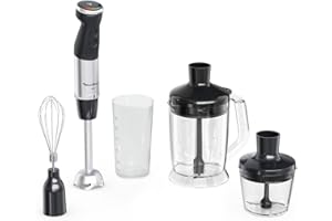 Moulinex Quickchef+ Pied Mixeur, 1000 W, Silencieux, 20 vitesses, Mode turbo, Accessoires hachoir compact, Hachoir mixeur XL, Fouet DD67L810, Noir