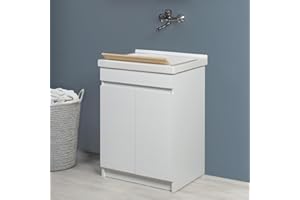 INBAGNO Mobile Lavatoio 61X50 Cm Con Vasca In Ceramica, Struttura In Legno Nobilitato Bianco Opaco Con Due Ante Apribili A Gola, Già Montato Con Kit Di Scarico Incluso