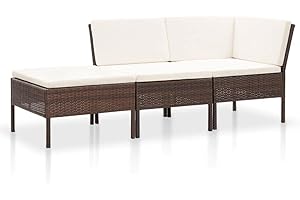 ‎FESTNIGHT Festnight 3-TLG. Garten-Lounge-Set mit Auflagen Sitzgruppe Garten Garnitur Lounge Sofa Sitzgarnitur Gartenset Gartensofa Ecksofa Mittelsofa Fu?hocker Poly Rattan Braun