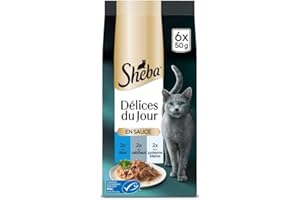 Sheba Délices du Jour Sachets Fraîcheur pour Chat Adulte, Sélection aux Poissons en Sauce 6x50g - Pack de 12