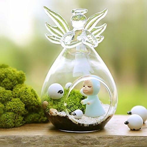 Gomaz Angel Pattern Glass Plant Flower Vase Bauble Tea Light Candle Holder Side Mouth 4.5cm