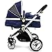 i-Safe System + iSOFIX Base - Navy Trio Travel System Pram & Luxury Stroller 3 in 1 Complete With Car Seat + Footmuff + Carseat Footmuff + RainCovers