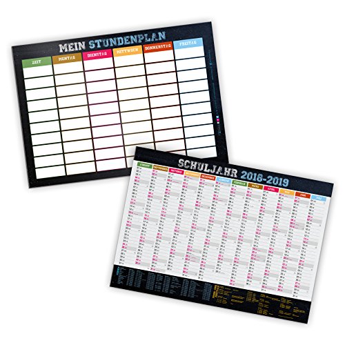 Preisvergleich Produktbild itenga Stundenplan Schuljahreskalender DIN A4 abwischbar 2018 2019 300g Karton beidseitig glänzend folienkaschiert