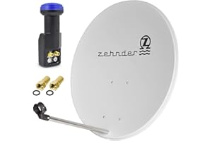SATSHOPPING Zehnder 80cm Spiegel Schüssel Stahl + Twin LNB | 2 Teilnehmer SAT Anlage HD Digital Set hellgrau | DVB-S/S2 Full HDTV 3D 4K Ultra HD UHD Empfang