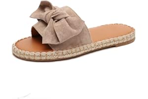 JOYTO Schlappen Damen Espadrille Sandalen Flache Sommer Schleife Wildleder Sandaletten Peep Toe Plateau Strand Hausschuhe Pantoletten Bequeme Schwarz 35-43 EU