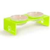 GOBYPET &Ccedil;ift Hazneli Pleksi Kedi ve K&ouml;pek Mama Kabı, Y&uuml;kseltilmiş Seramik Mama ve Su Kabı, Ergonomik Tasarım, Kolay Temizlene