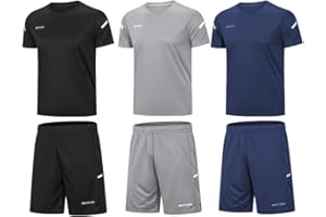 BUYJYA Lot de 3 shorts et 3 T-shirts de sport pour homme, pour le basket-ball, le football, l'exercice, la course à pied, la salle de sport