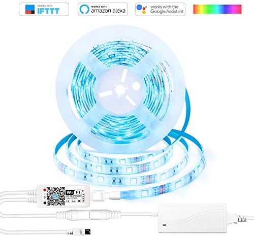 Wifi LED Strip Lights Kits, 12V RGB LED Strip Lights with 24 Key Remote, 5M 150LEDs Waterproof SMD 5050 Flexible LED Light, Wireless Smart Phone Controlled, Work with Alexa &amp; Echo Dot, Compatible with Google Home Assistant &amp; IFTTT