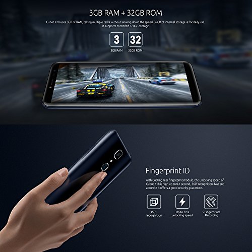 Cubot X18 Smartphone 4G FDD-LTE Android 7.0 5.7 Pollici MTK6737T 1.5GHz Quad Core 3GB RAM+32GB ROM Cameras 13MP+16MP Batteria 3200mAh Impronta Digitale Luce di Notifica