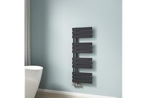 EMKE Scaldasalviette termoarredo piatto, Termoarredo da Bagno, 1041 x 400 mm, Antracite colore, collegamento laterale, 456W, radiatore scaldasalviette ad acqua calda