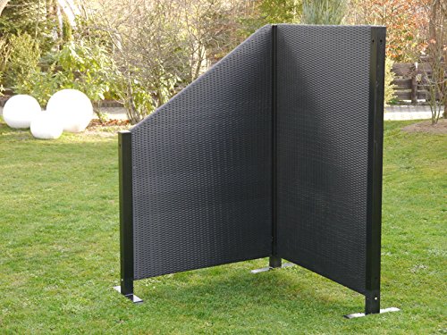 Paravent VISTO L112x T39x H100/160cm aus Polyrattan in schwarz, Sichtschutz, Trennelement - 3