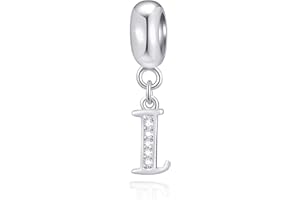 GLOWDAS 26 Letters Charms Initial A-Z Alphable Pendant Beads, fit European DIY Bracelet, 925 Sterling Silver Dangle Letter with CZ Charms, Gifts for Mothers Day/Family/Friends