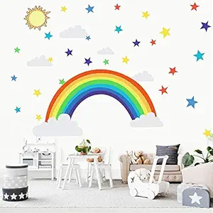 Gadgets Wrap Cartoon Rainbow Stars Wall Sticker for Kids Rooms Living Room Bedroom Decorations Wallpaper Colour Mural Child Nursery Sticker