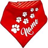 Hunde Wende- Halstuch (Fb: rot-orange) (Gr.2 - HU bis 38 cm) mit dem Namen Ihres Tieres