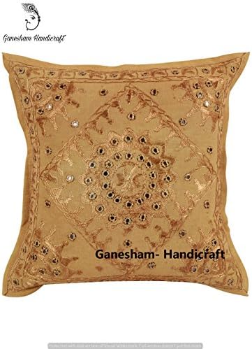 GANESHAM HANDICRAFT - Indian Handmade Boho Decor, Bohemian Throw Pillowcases Hand Embroidered Decorative Mirror Work Boho Sofa Pillow Home Decor Cushion Cover