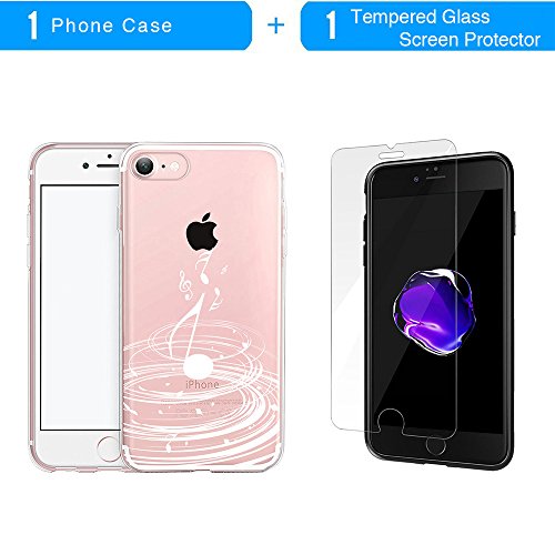 Funda iPhone 7  TrendyBox Transparente Funda para iPhone 7 con Protector de Pantalla Vidrio Templado  M  sica Blanca 