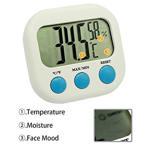 MOONPOP °C/°F Groß LCD Display Digitaler Elektronisches Thermometer Luftfeuchtigkeitsmesser Hygrometer Monitor 3 Ausdruck mit Batterie (Thermometer) - 5