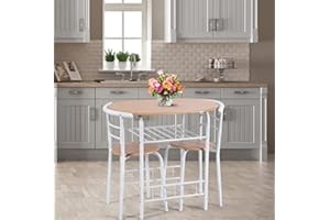 XUANYU Esszimmer-Sets (1 Esstisch und 2 Stühle), Set aus Esstisch und Stühlen, Eiche Weiß (Tisch: 80 × 53 × 74 cm, Stuhl: 36 × 36 × 75 cm)