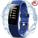Wasserdichter Aktivitäts-Tracker, MorePro Farbdisplay Fitness Tracker mit Herzfrequenz-Blutdruckmessgerät, Schwimmen Smart Armband Pedometer Uhr mit Schlaf-Monitor für Frauen Männer Kinder, Blau