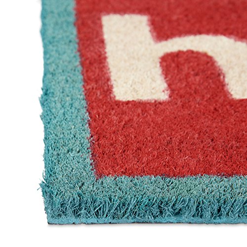 Relaxdays Fußmatte Kokos Spruch HELLO! 40 x 60 rot-graue Kokosmatte mit rutschfester PVC Unterlage Fußabtreter aus Kokosfaser als Schmutzfangmatte und Sauberlaufmatte Kokos & Gummi Türvorleger, rot - 4